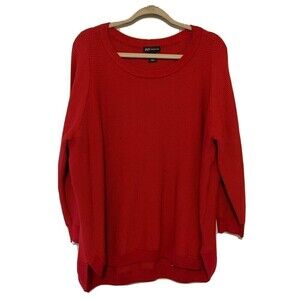 Jones New York Womens Plus Size 2X Red Ribbed Rayon Blend Pullover Sweater